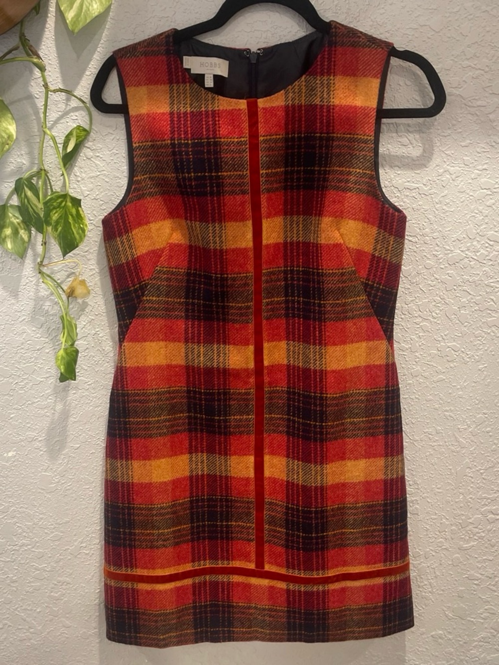 Hobbs Red & Orange Plaid Sleeveless Shift Dress